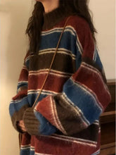 Retro O-Neck Knitted Striped Sweater